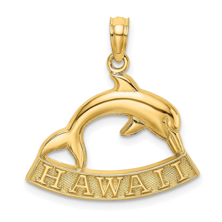 Lovely Rita's Pendants & Charms 14K Yellow Gold Polished Finish HAWAII Under Dolphin Design Charm Pendant