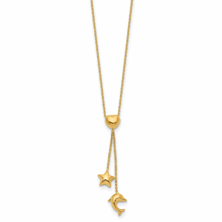 Lovely Rita's Pendants & Charms 14k Yellow Gold Polished Finish Heart, Star & Dolphin Fancy Pendant in a 16-inch Cable Chain Y-Necklace Set
