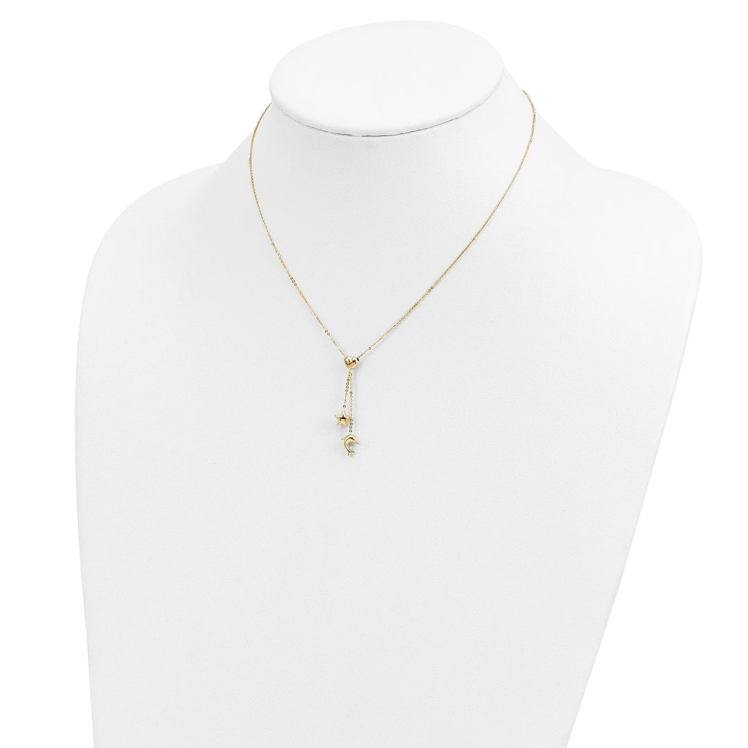 Lovely Rita's Pendants & Charms 14k Yellow Gold Polished Finish Heart, Star & Dolphin Fancy Pendant in a 16-inch Cable Chain Y-Necklace Set