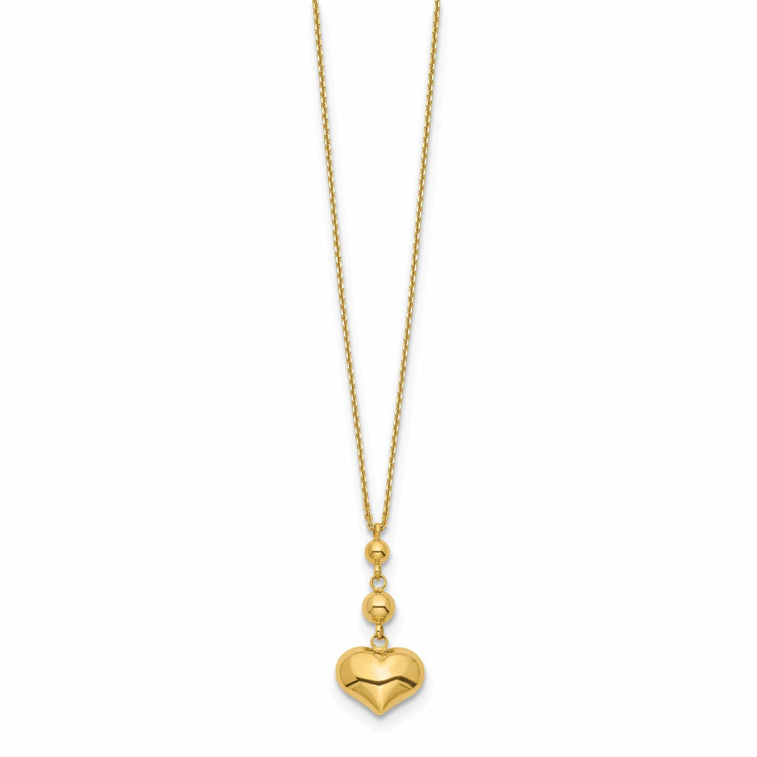 Lovely Rita's Pendants & Charms 14k Yellow Gold Polished Finish Heart with Beads Design Pendant in a16-inch Cable Chain with 2-inch ext Necklace