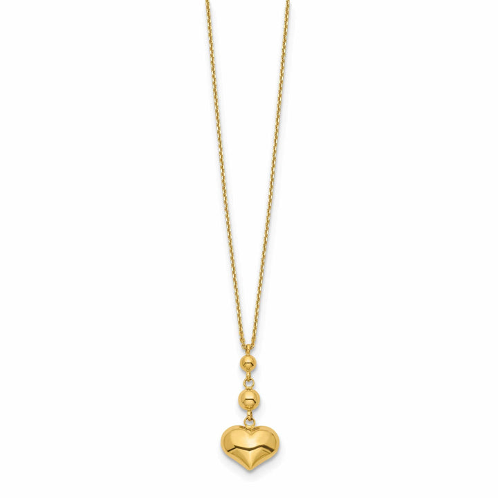 Lovely Rita's Pendants & Charms 14k Yellow Gold Polished Finish Heart with Beads Design Pendant in a16-inch Cable Chain with 2-inch ext Necklace