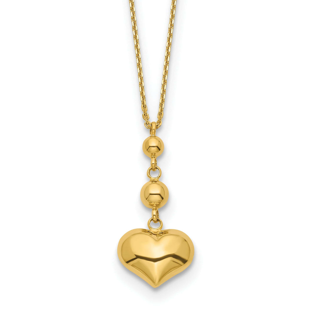 Lovely Rita's Pendants & Charms 14k Yellow Gold Polished Finish Heart with Beads Design Pendant in a16-inch Cable Chain with 2-inch ext Necklace
