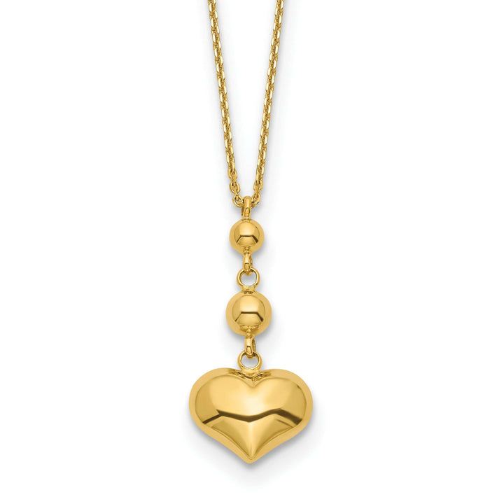 Lovely Rita's Pendants & Charms 14k Yellow Gold Polished Finish Heart with Beads Design Pendant in a16-inch Cable Chain with 2-inch ext Necklace