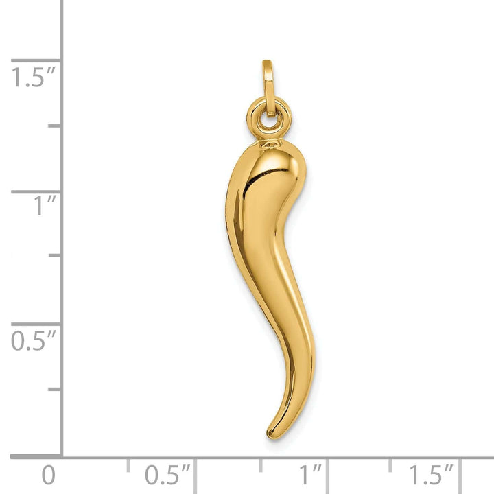 Lovely Rita's Pendants & Charms 14k Yellow Gold Polished Finish Hollow 3-D Italian Horn Charm Pendant