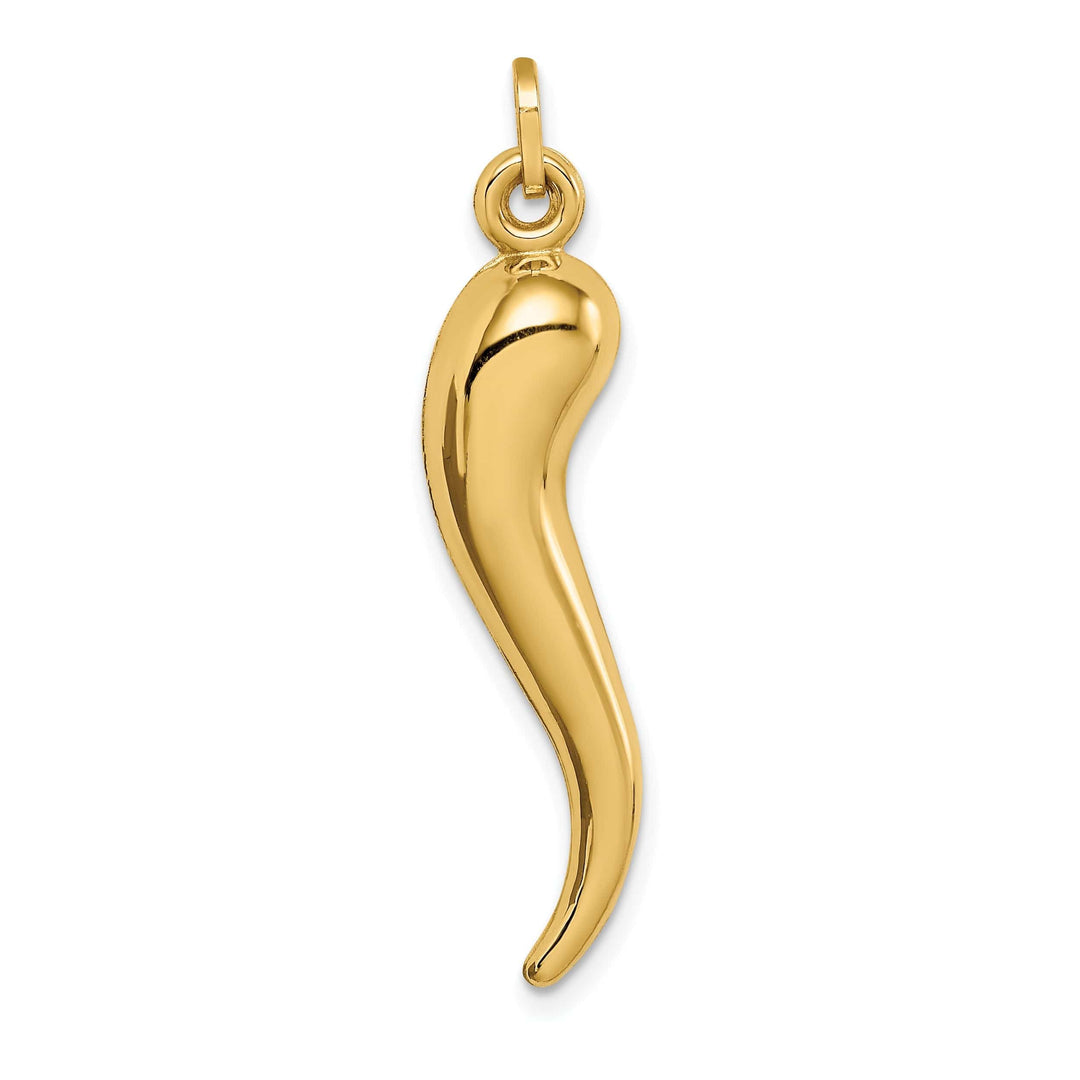 Lovely Rita's Pendants & Charms 14k Yellow Gold Polished Finish Hollow 3-D Italian Horn Charm Pendant