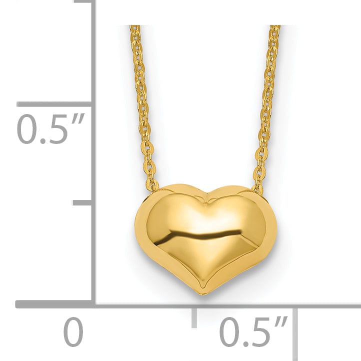 Lovely Rita's Pendants & Charms 14k Yellow Gold Polished Finish Hollow Puffed Heart 16.5 inch Cable Chain Necklace Design