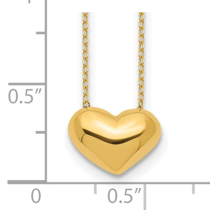 Lovely Rita's Pendants & Charms 14k Yellow Gold Polished Finish Hollow Puffed Heart Pendant Design in a 18 inch Cable Chain Necklace Set