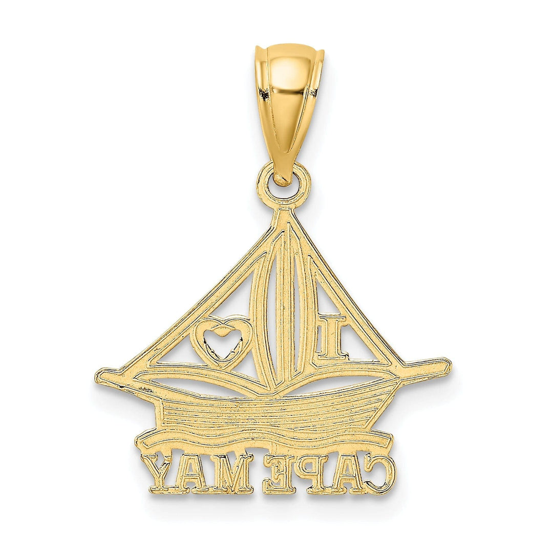 Lovely Rita's Pendants & Charms 14K Yellow Gold Polished Finish I HEART CAPE MAY with Cut-Out Boat Design Charm Pendant