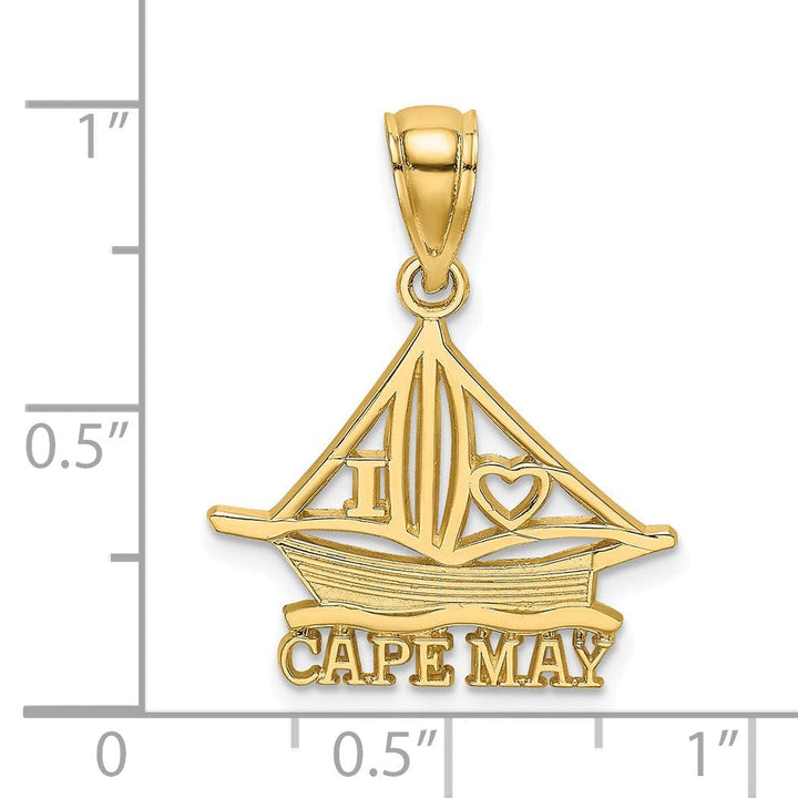 Lovely Rita's Pendants & Charms 14K Yellow Gold Polished Finish I HEART CAPE MAY with Cut-Out Boat Design Charm Pendant