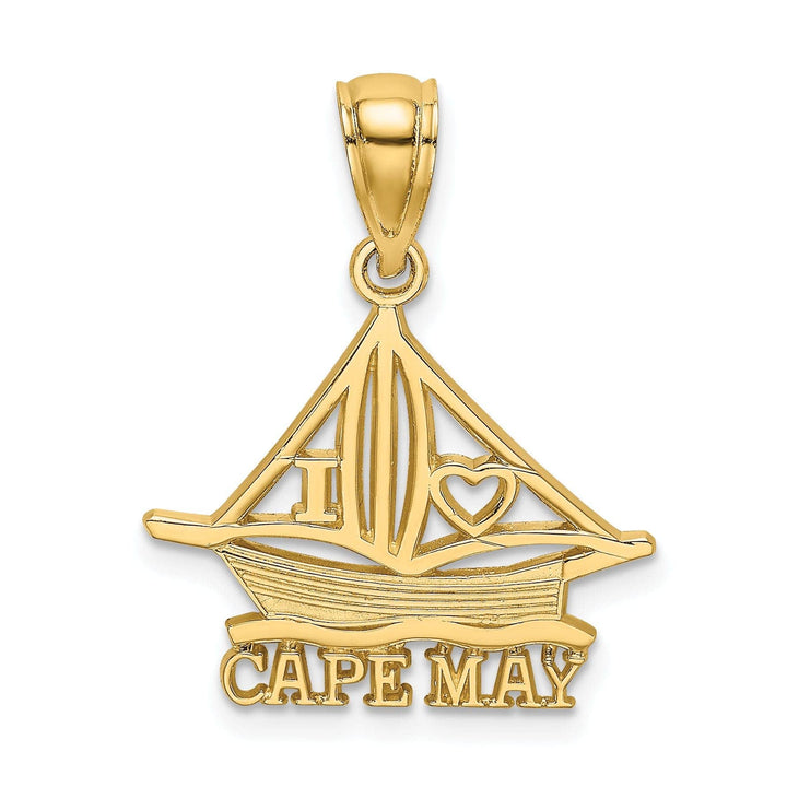 Lovely Rita's Pendants & Charms 14K Yellow Gold Polished Finish I HEART CAPE MAY with Cut-Out Boat Design Charm Pendant