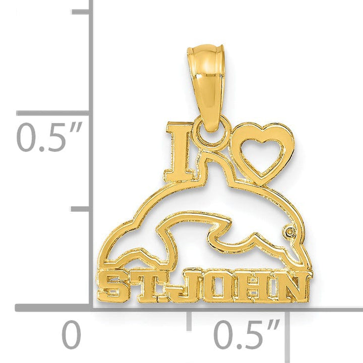 Lovely Rita's Pendants & Charms 14K Yellow Gold Polished Finish I HEART ST. JOHN with Dolphin Charm Pendant
