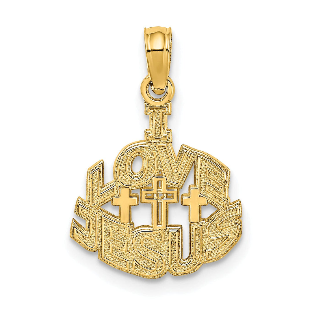 Lovely Rita's Pendants & Charms 14K Yellow Gold Polished Finish I LOVE JESUS Script with Cross Pendant