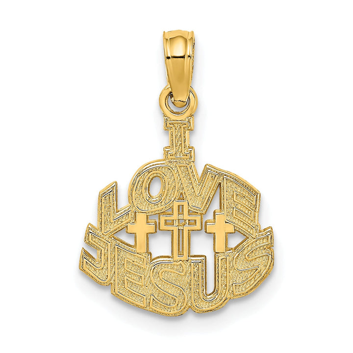 Lovely Rita's Pendants & Charms 14K Yellow Gold Polished Finish I LOVE JESUS Script with Cross Pendant