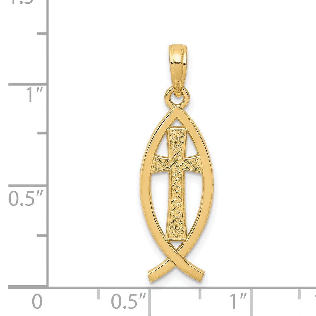 Lovely Rita's Pendants & Charms 14K Yellow Gold Polished Finish Ichthus Fish Cross Design Pendant