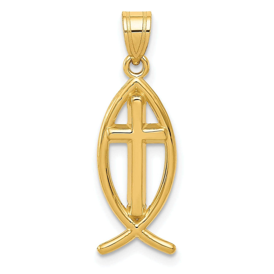 Lovely Rita's Pendants & Charms 14k Yellow Gold Polished Finish Ichthus Fish with Cross Design Pendant