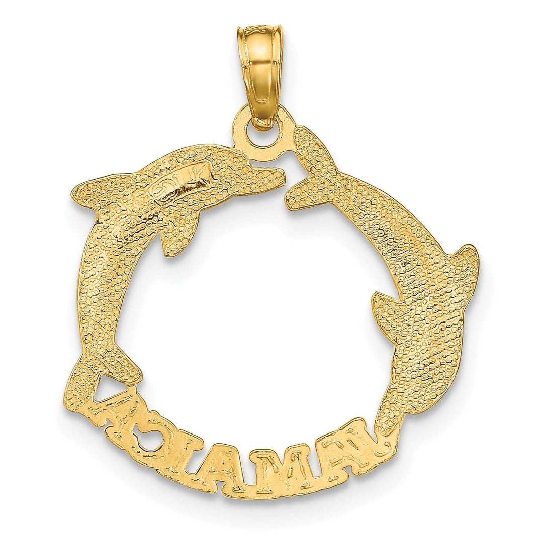 Lovely Rita's Pendants & Charms 14K Yellow Gold Polished Finish JAMAICA Under Double Dolphins Charm Pendant
