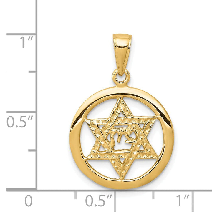 Lovely Rita's Pendants & Charms 14K Yellow Gold Polished Finish Jewish Chai In Star Of David Pendant