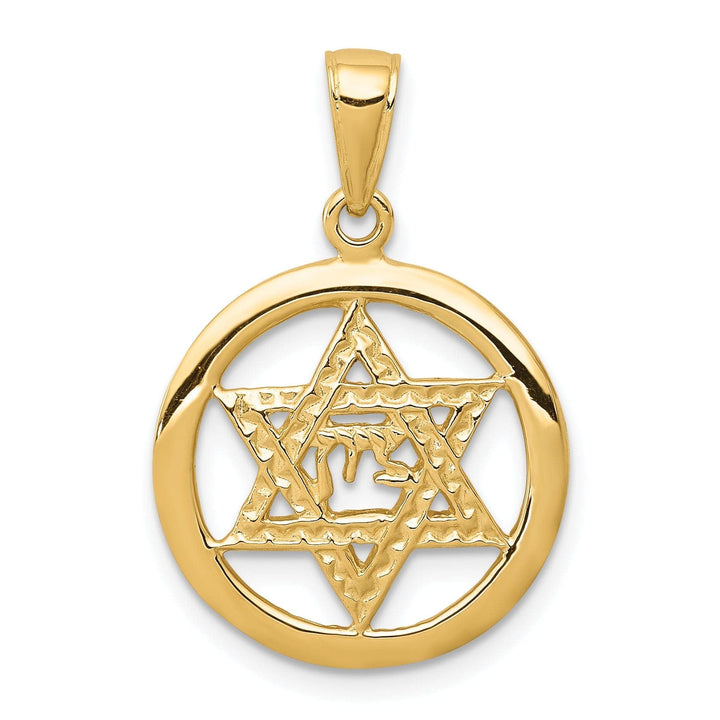 Lovely Rita's Pendants & Charms 14K Yellow Gold Polished Finish Jewish Chai In Star Of David Pendant