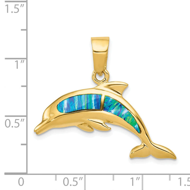 Lovely Rita's Pendants & Charms 14k Yellow Gold Polished Finish Lab Created Opal Dolphin Charm Pendant