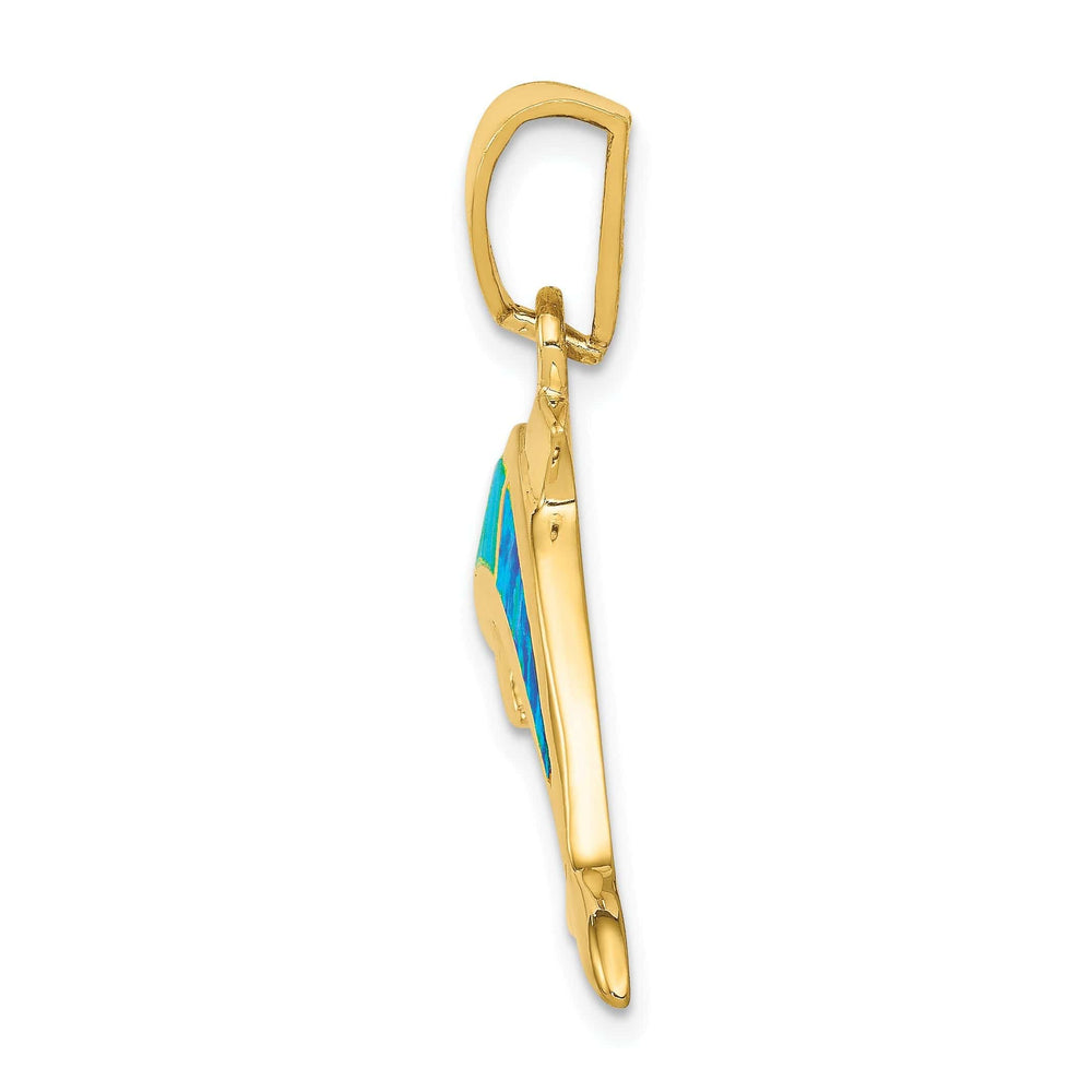 Lovely Rita's Pendants & Charms 14k Yellow Gold Polished Finish Lab Created Opal Dolphin Charm Pendant
