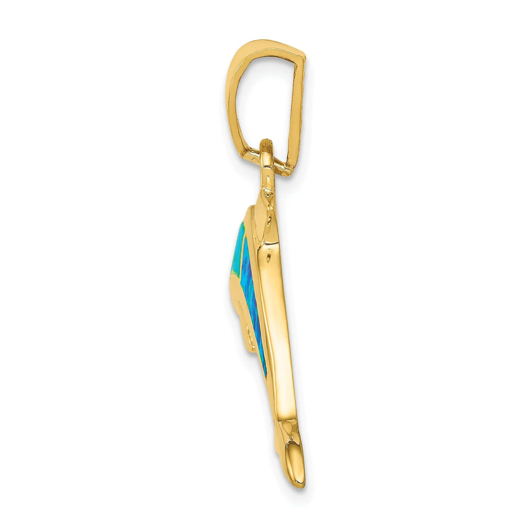 Lovely Rita's Pendants & Charms 14k Yellow Gold Polished Finish Lab Created Opal Dolphin Charm Pendant