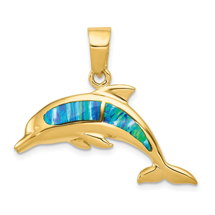 Lovely Rita's Pendants & Charms 14k Yellow Gold Polished Finish Lab Created Opal Dolphin Charm Pendant