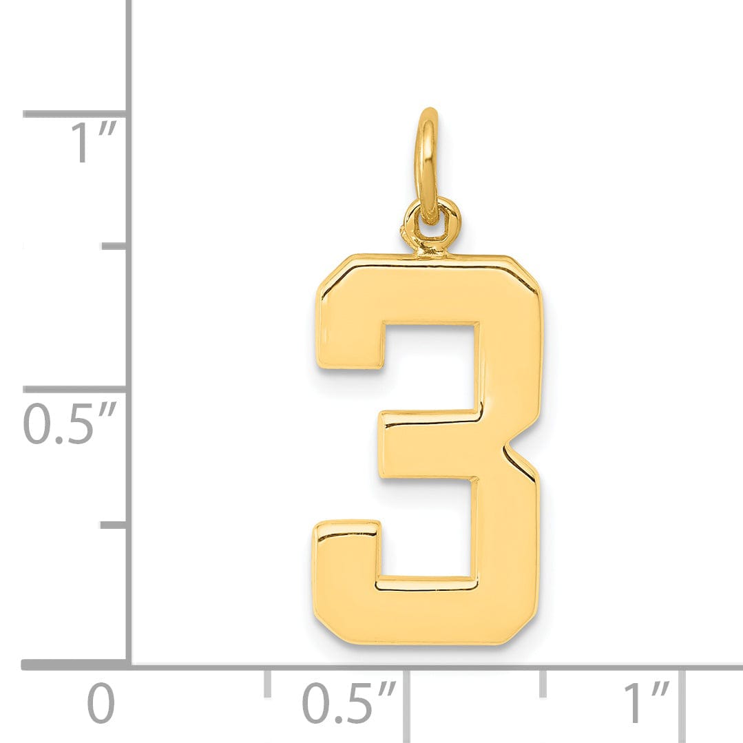 Lovely Rita's Pendants & Charms 14k Yellow Gold Polished Finish Large Size Number 3 Charm Pendant