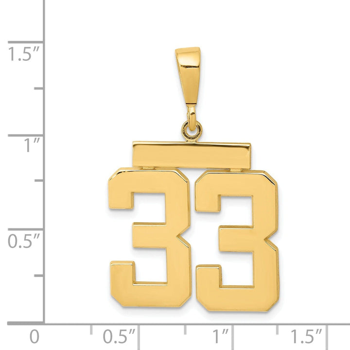 Lovely Rita's Pendants & Charms 14k Yellow Gold Polished Finish Large Size Number 33 Charm Pendant