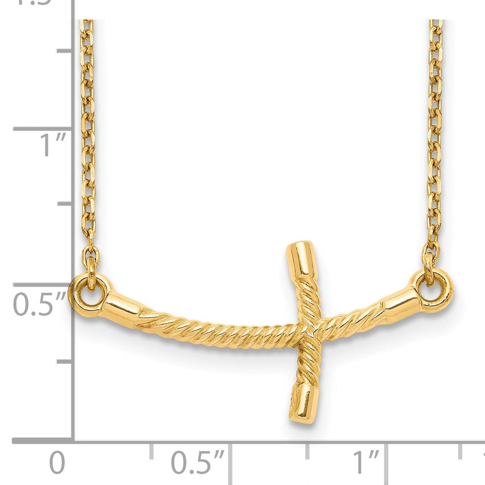 Lovely Rita's Pendants & Charms 14k Yellow Gold Polished Finish Large Size Sideways Curved Twist Design Cross Pendant in a 19-Inch Cable Chain Necklace Set