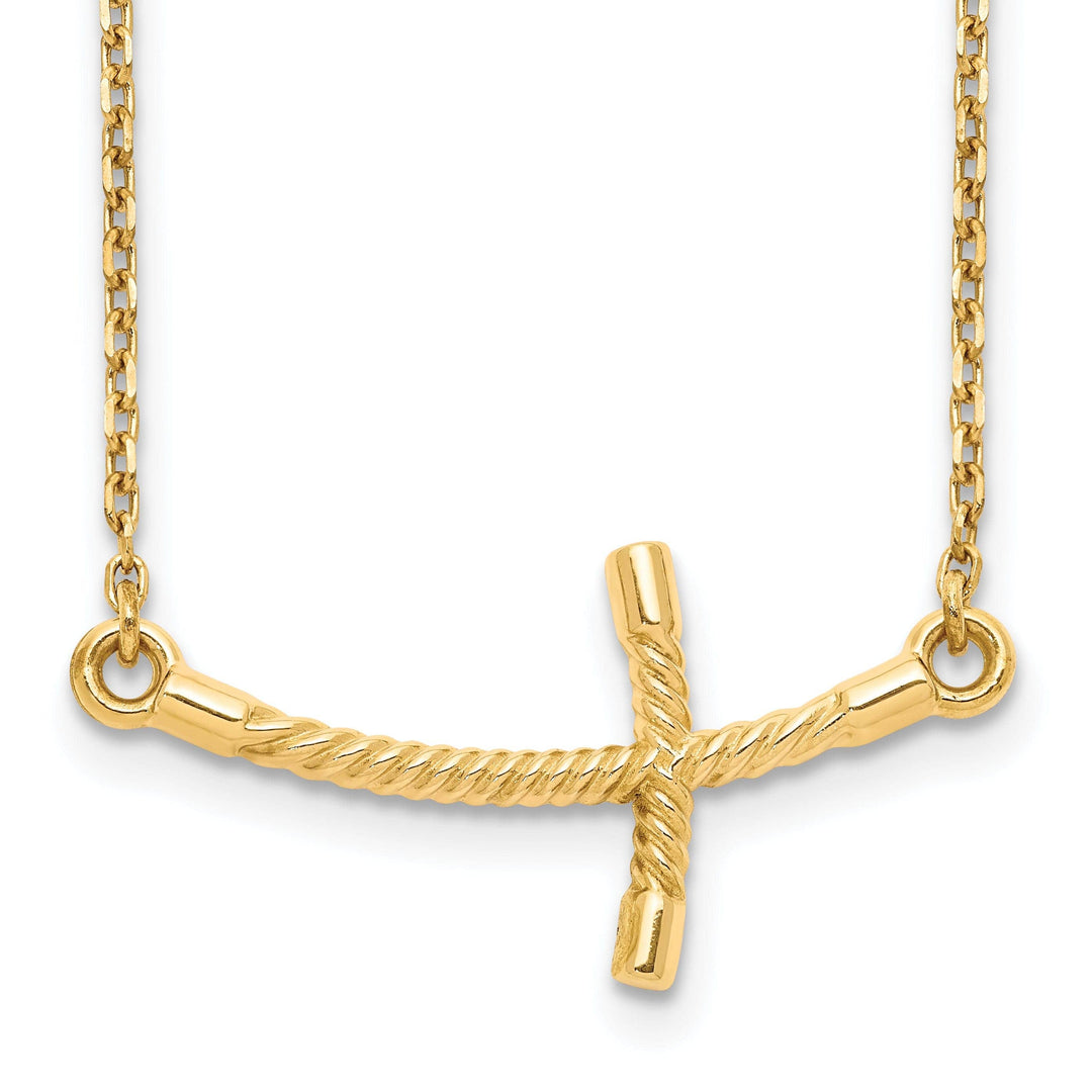 Lovely Rita's Pendants & Charms 14k Yellow Gold Polished Finish Large Size Sideways Curved Twist Design Cross Pendant in a 19-Inch Cable Chain Necklace Set