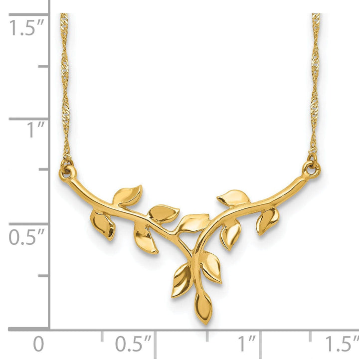 Lovely Rita's Pendants & Charms 14K Yellow Gold Polished Finish Leaf Shape Design Pendant in a 17-inch Singapore Chain Necklace Set