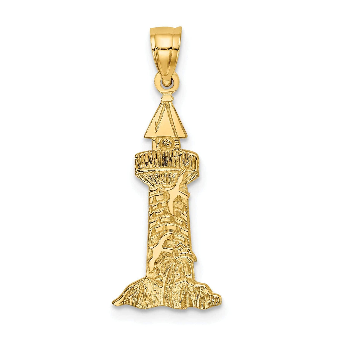 Lovely Rita's Pendants & Charms 14K Yellow Gold Polished Finish Lighthouse With Seagulls Charm Pendant