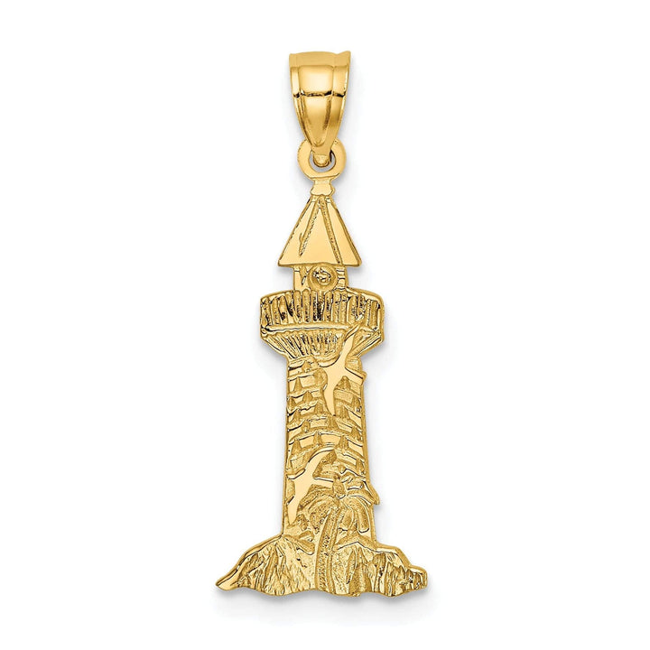 Lovely Rita's Pendants & Charms 14K Yellow Gold Polished Finish Lighthouse With Seagulls Charm Pendant