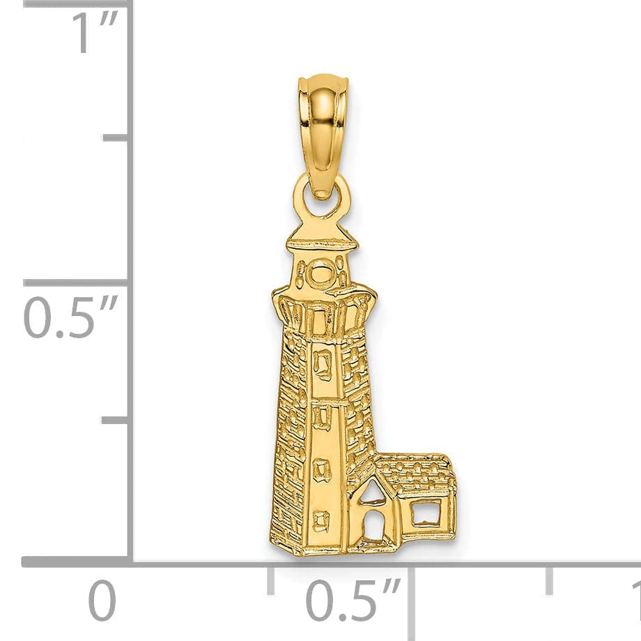 Lovely Rita's Pendants & Charms 14K Yellow Gold Polished Finish Lighthouse with Side Building Charm