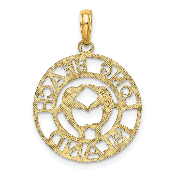 Lovely Rita's Pendants & Charms 14K Yellow Gold Polished Finish LONG BEACH ISLAND with Double Dolphins Design Charm Pendant