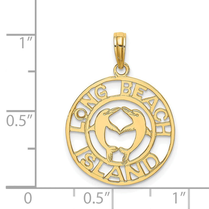 Lovely Rita's Pendants & Charms 14K Yellow Gold Polished Finish LONG BEACH ISLAND with Double Dolphins Design Charm Pendant