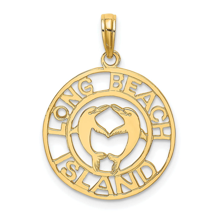 Lovely Rita's Pendants & Charms 14K Yellow Gold Polished Finish LONG BEACH ISLAND with Double Dolphins Design Charm Pendant