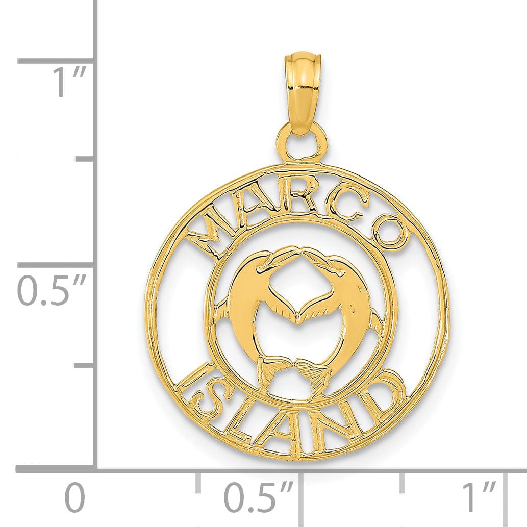 Lovely Rita's Pendants & Charms 14K Yellow Gold Polished Finish MARCO ISLAND with Dolphins in Circle Design Charm Pendant