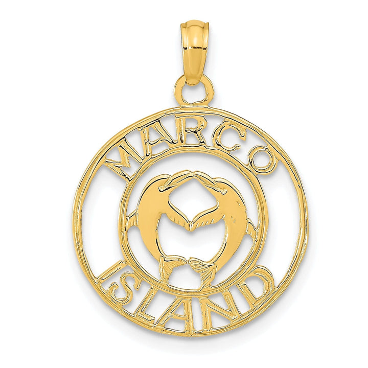 Lovely Rita's Pendants & Charms 14K Yellow Gold Polished Finish MARCO ISLAND with Dolphins in Circle Design Charm Pendant