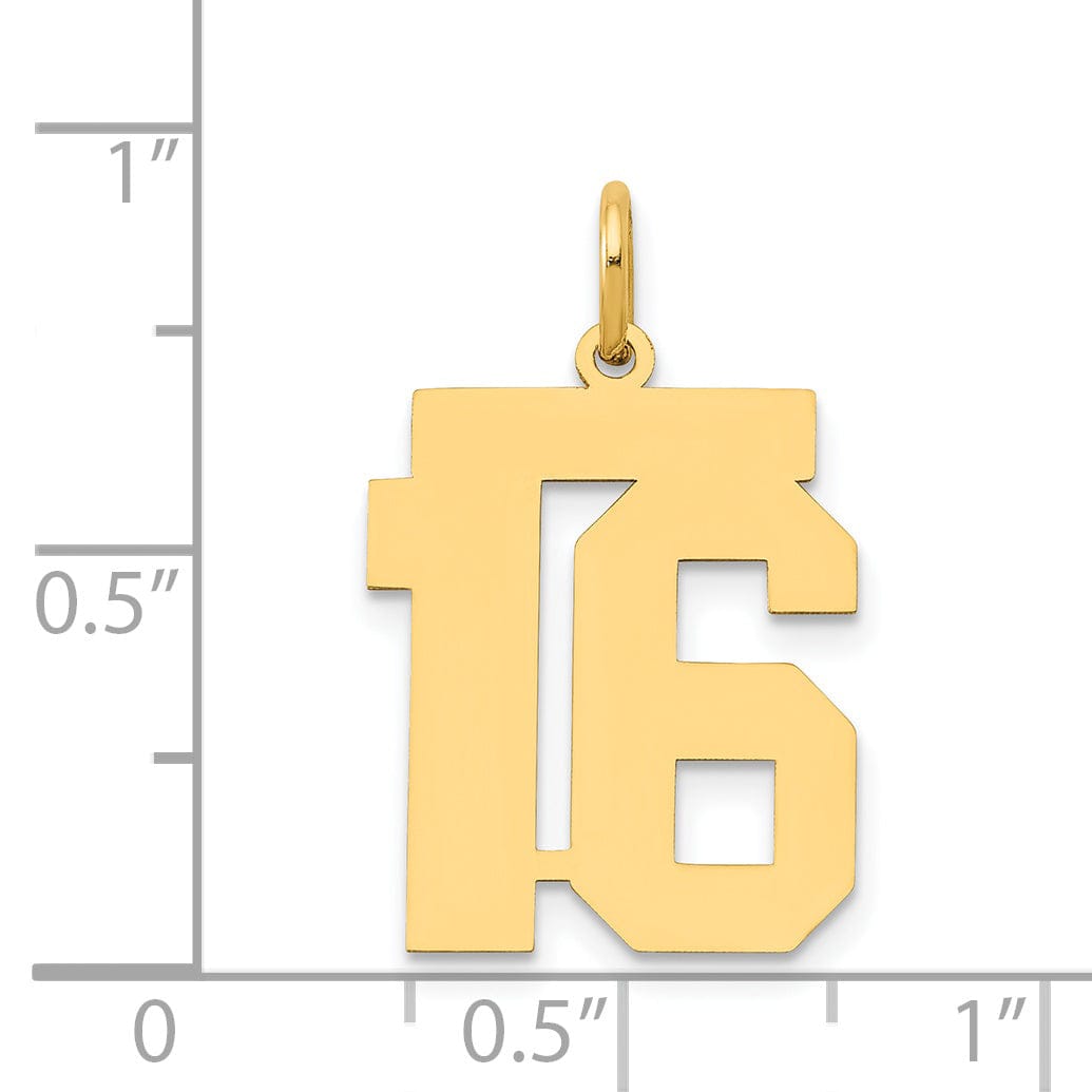 Lovely Rita's Pendants & Charms 14K Yellow Gold Polished Finish Medium Size Number 16 Charm Pendant