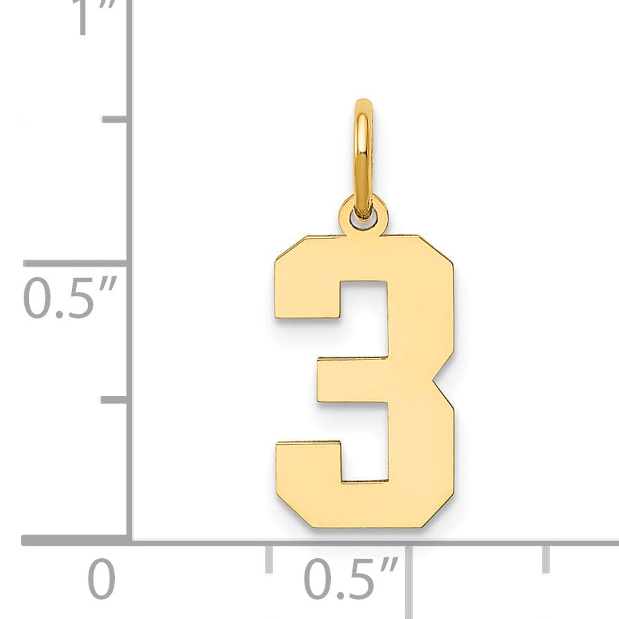 Lovely Rita's Pendants & Charms 14K Yellow Gold Polished Finish Medium Size Number 3 Charm Pendant