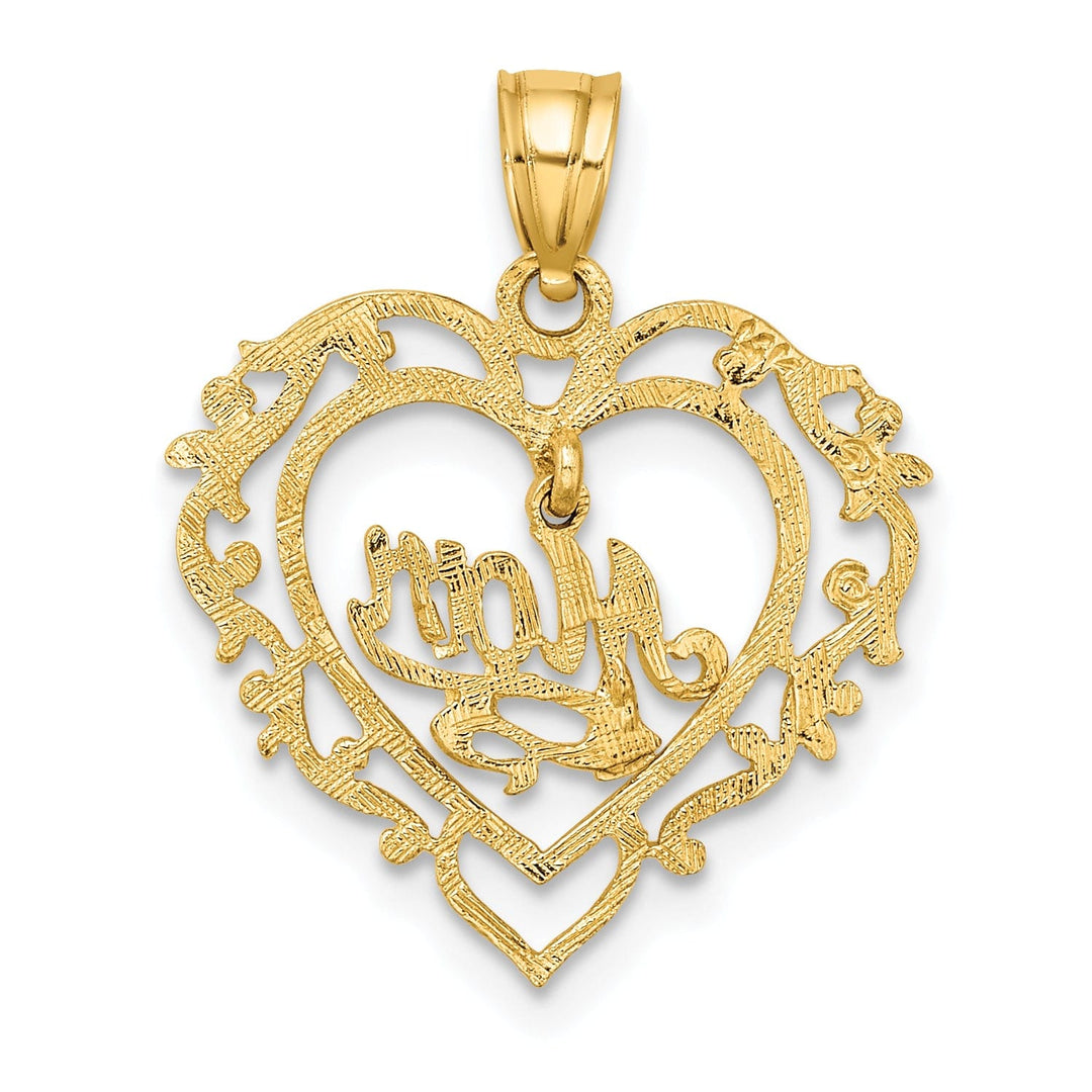 Lovely Rita's Pendants & Charms 14K Yellow Gold Polished Finish MOM Dangle in Fancy Design Heart Shape Charm Pendant