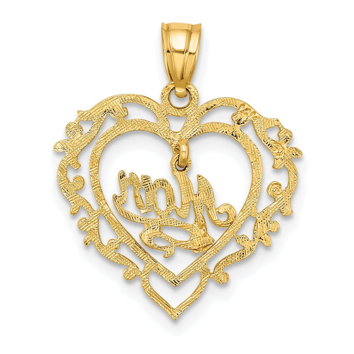 Lovely Rita's Pendants & Charms 14K Yellow Gold Polished Finish MOM Dangle in Fancy Design Heart Shape Charm Pendant