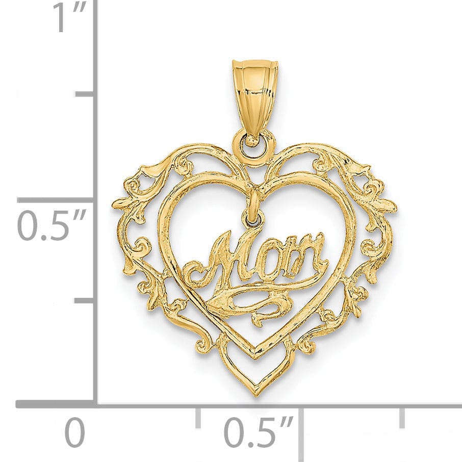 Lovely Rita's Pendants & Charms 14K Yellow Gold Polished Finish MOM Dangle in Fancy Design Heart Shape Charm Pendant