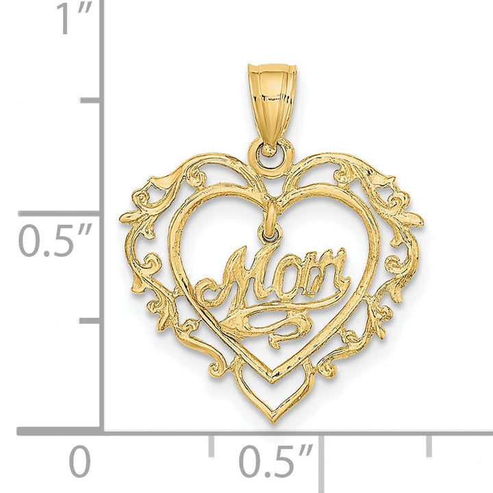 Lovely Rita's Pendants & Charms 14K Yellow Gold Polished Finish MOM Dangle in Fancy Design Heart Shape Charm Pendant