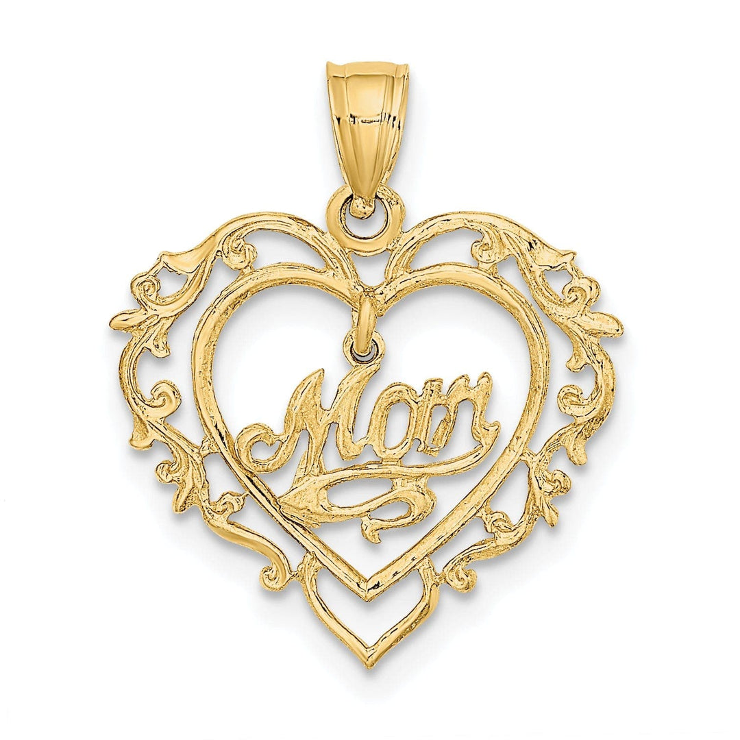 Lovely Rita's Pendants & Charms 14K Yellow Gold Polished Finish MOM Dangle in Fancy Design Heart Shape Charm Pendant