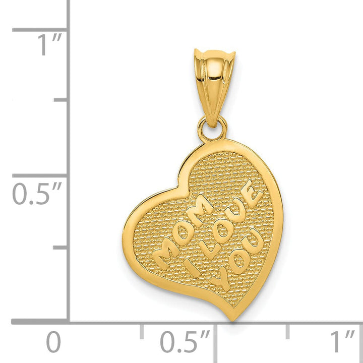 Lovely Rita's Pendants & Charms 14k Yellow Gold Polished Finish Mom I Love You with Cross on Reversible Side Heart Shape Pendant