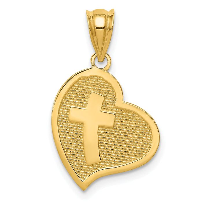 Lovely Rita's Pendants & Charms 14k Yellow Gold Polished Finish Mom I Love You with Cross on Reversible Side Heart Shape Pendant