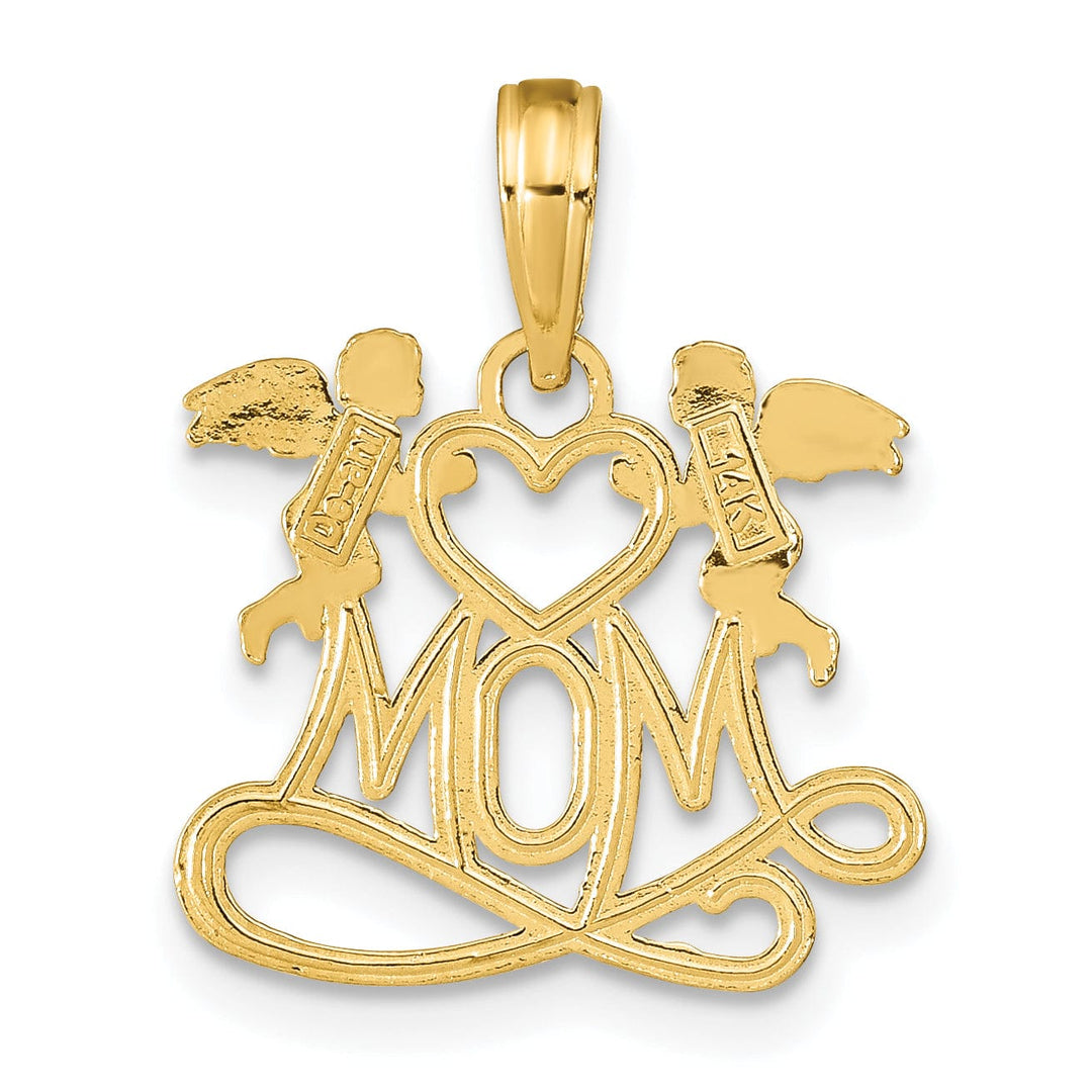 Lovely Rita's Pendants & Charms 14K Yellow Gold Polished Finish MOM with 2 Angels Holding Heart Design Charm Pendant