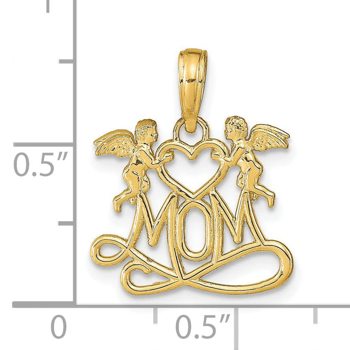Lovely Rita's Pendants & Charms 14K Yellow Gold Polished Finish MOM with 2 Angels Holding Heart Design Charm Pendant